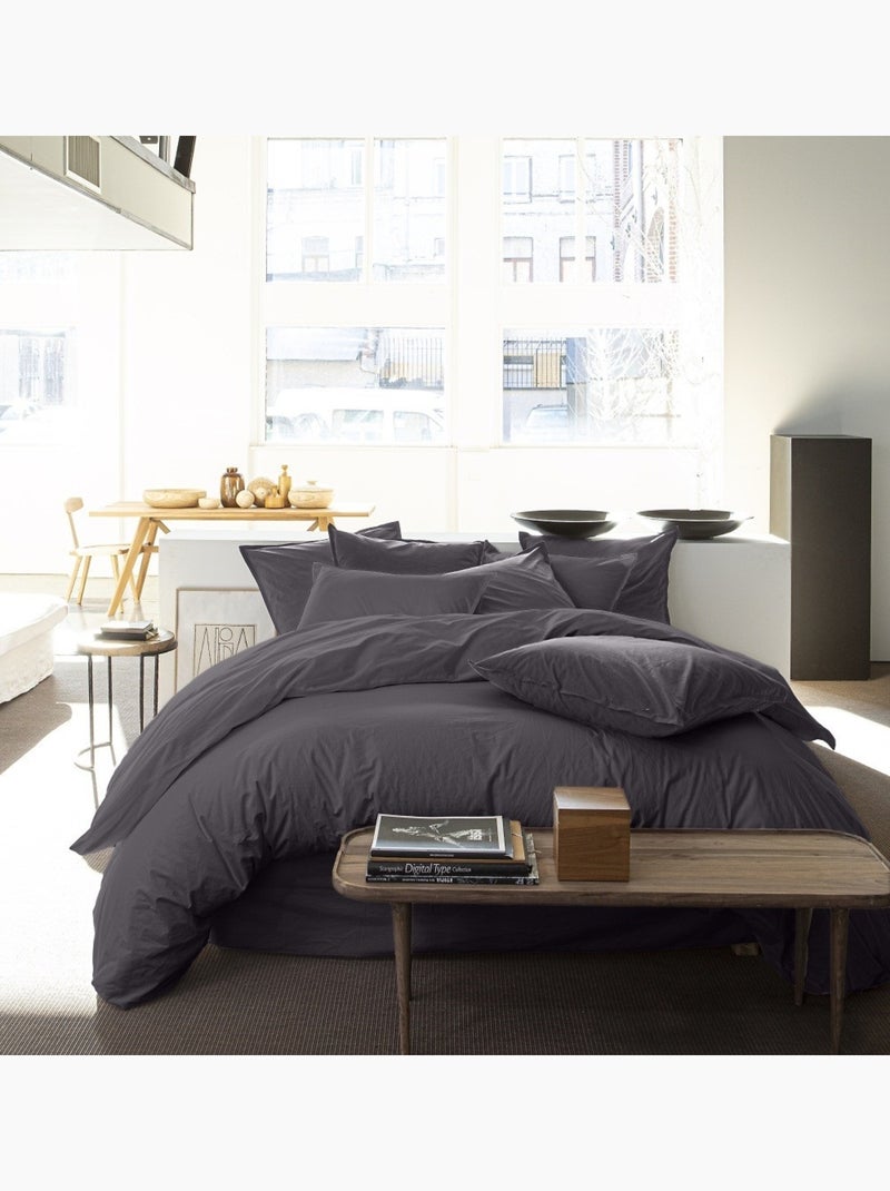 Housse de couette – Percale de coton lavé Gris foncé - Kiabi