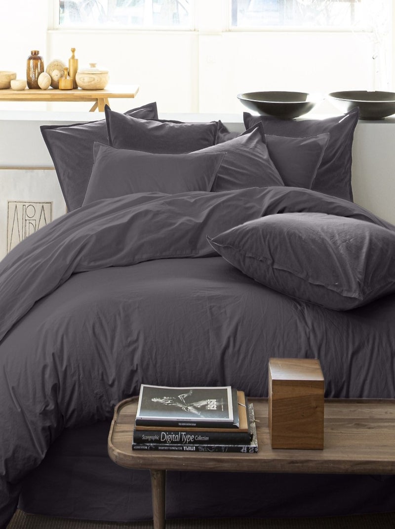 Housse de couette – Percale de coton lavé Gris foncé - Kiabi