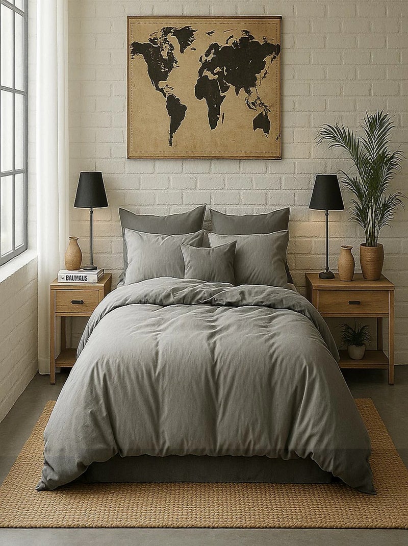 Housse de couette – Percale de coton lavé Gris perle - Kiabi