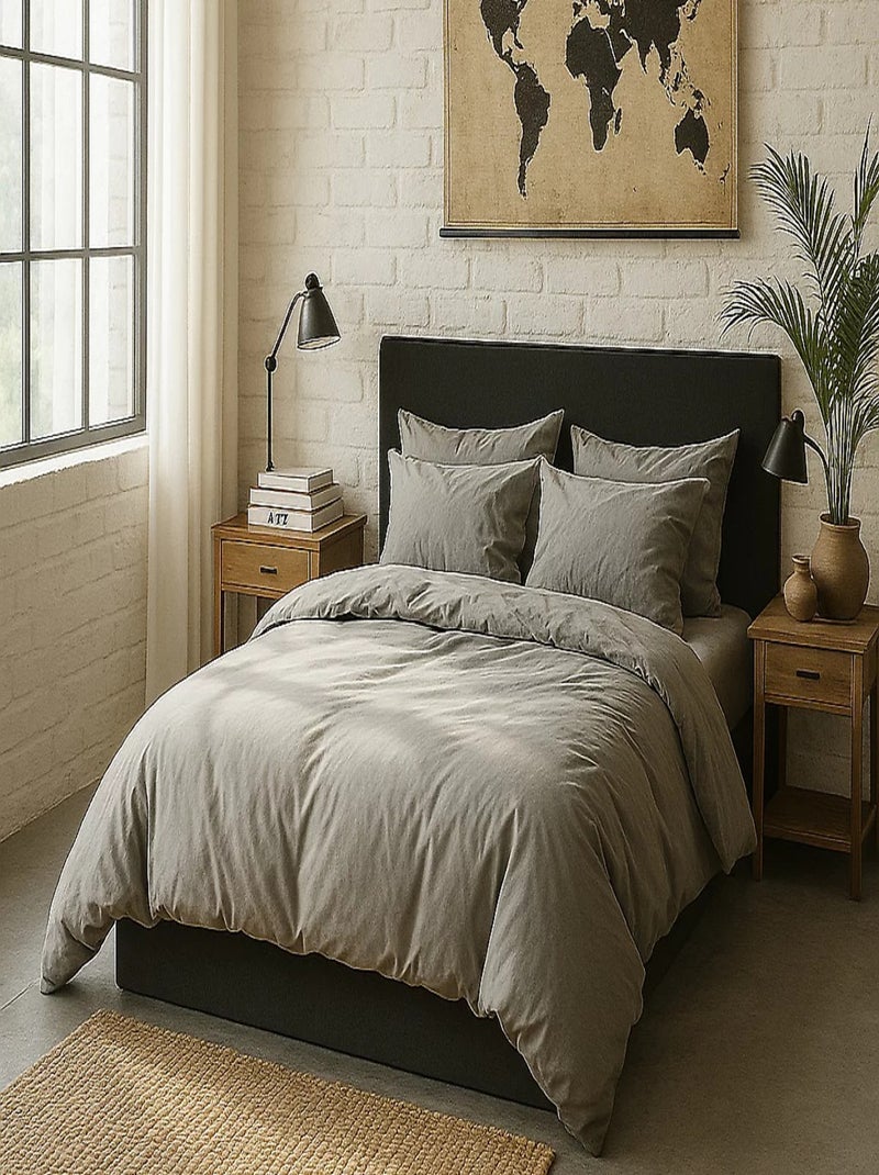 Housse de couette – Percale de coton lavé Gris perle - Kiabi