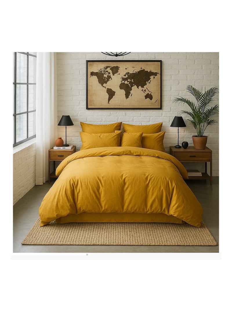 Housse de couette – Percale de coton lavé Jaune moutarde - Kiabi