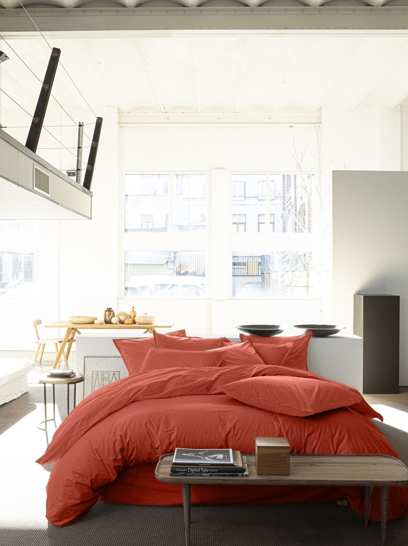 Housse de couette – Percale de coton lavé Orange - Kiabi