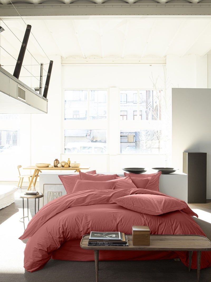Housse de couette – Percale de coton lavé Vieux rose - Kiabi