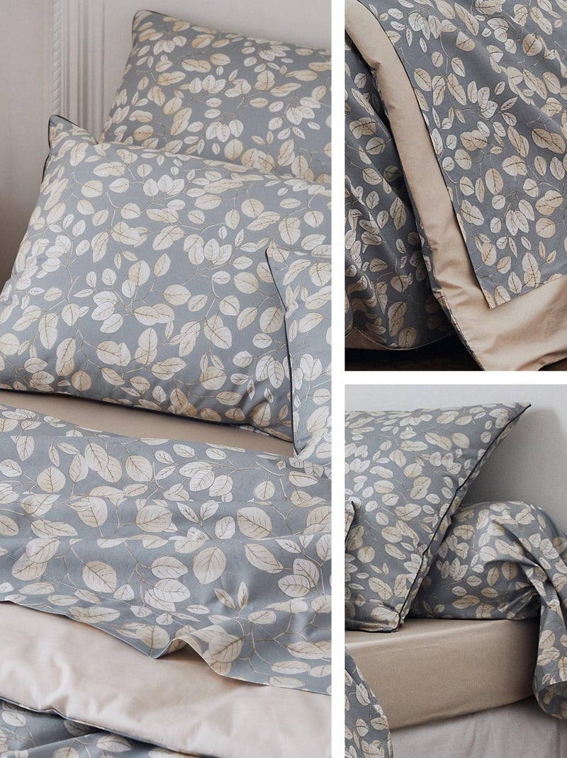 Housse de couette percale de coton LISON GRIS Blanc Gris - Kiabi