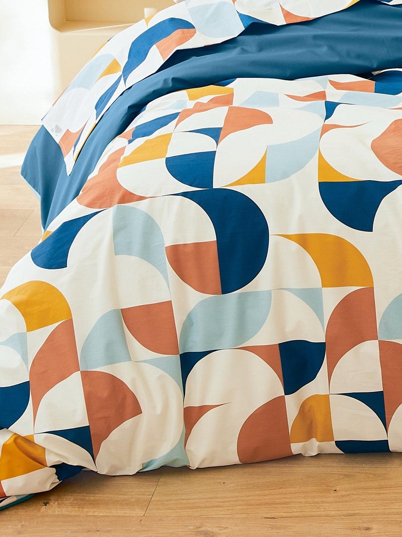 Housse de couette percale de coton MODULO Bleu cobalt - Kiabi