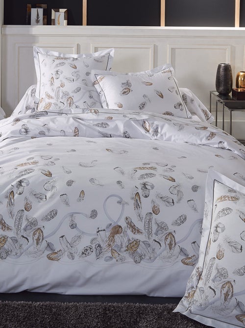Housse de couette percale pur coton PLUMES - Kiabi