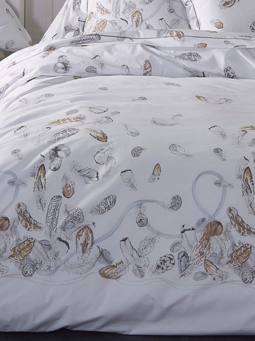 Housse de couette percale pur coton PLUMES - Kiabi