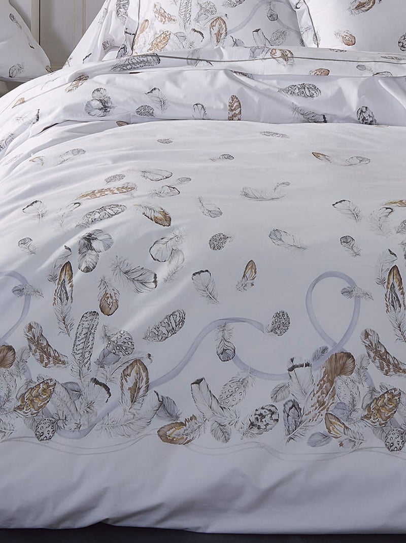 Housse de couette percale pur coton PLUMES Blanc - Kiabi
