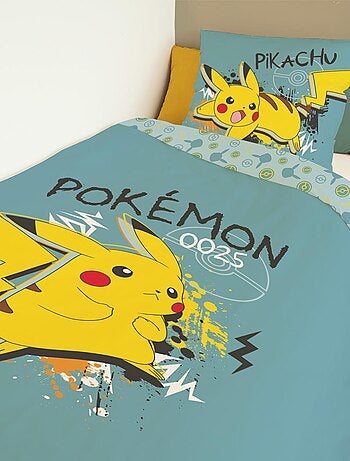 Housse de couette Pikachu Pokémon 140x200 cm - 100% Coton - Bleu canard