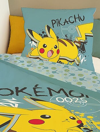 Housse de couette Pikachu Pokémon 140x200 cm - 100% Coton - Bleu canard