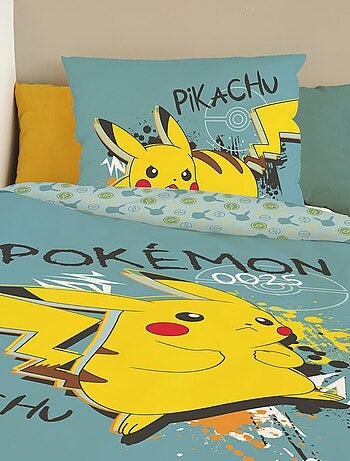 Housse de couette Pikachu Pokémon 140x200 cm - 100% Coton - Bleu canard