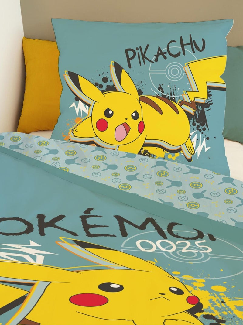 Housse de couette Pikachu Pokémon 140x200 cm - 100% Coton - Bleu canard Bleu - Kiabi