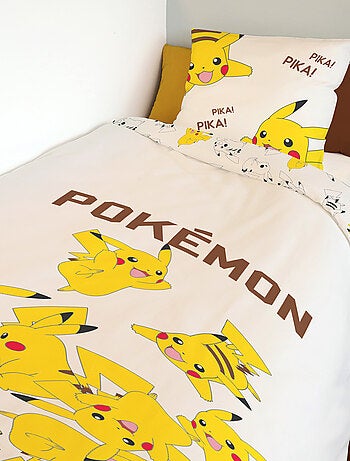 Housse de couette Pikachu Pokémon 140x200 cm - 100% Coton - Ecru