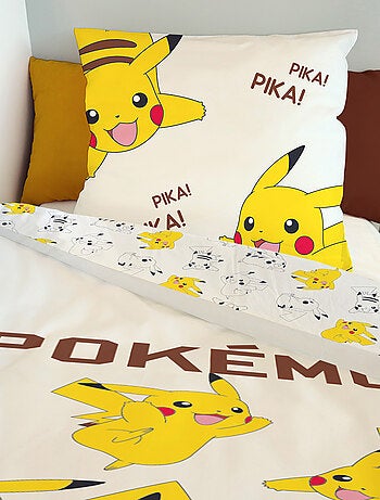 Housse de couette Pikachu Pokémon 140x200 cm - 100% Coton - Ecru