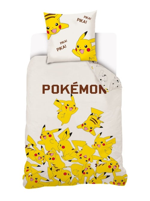 Housse de couette Pikachu Pokémon 140x200 cm - 100% Coton - Ecru - Kiabi