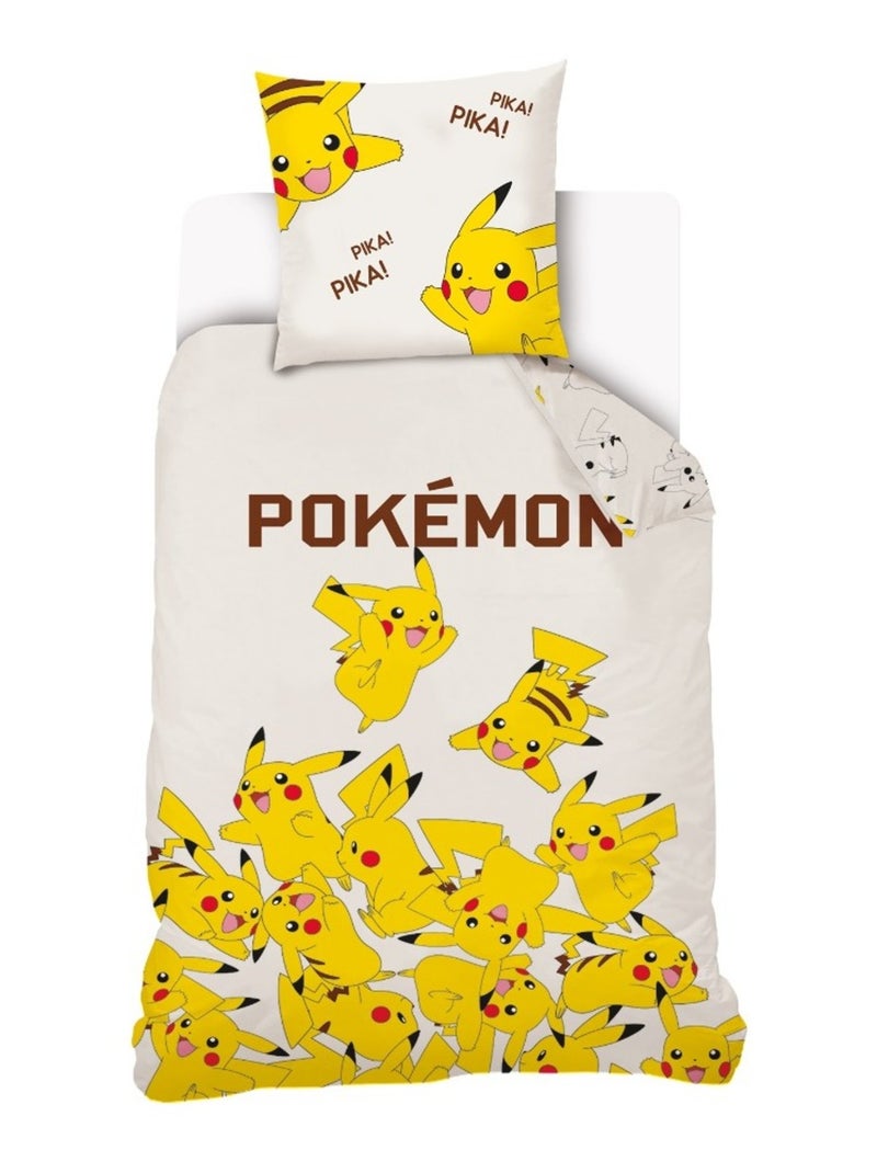 Housse de couette Pikachu Pokémon 140x200 cm - 100% Coton - Ecru Ecru - Kiabi