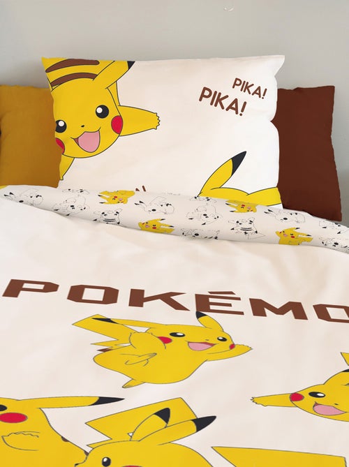 Housse de couette Pikachu Pokémon 140x200 cm - 100% Coton - Ecru - Kiabi