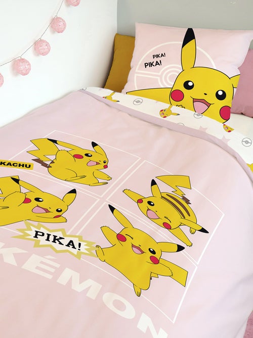 Housse de couette Pikachu Pokémon 140x200 cm - 100% Coton - Rose pale - Kiabi