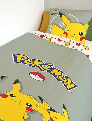 Housse de couette Pikachu Pokémon 140x200 cm - 100% Coton - Vert sauge