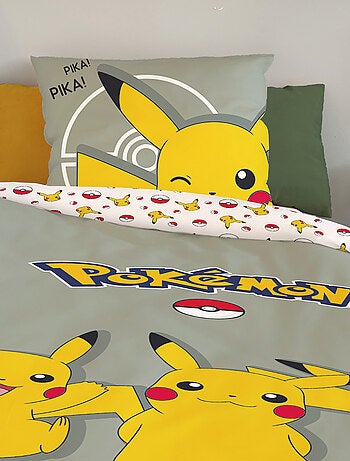 Housse de couette Pikachu Pokémon 140x200 cm - 100% Coton - Vert sauge