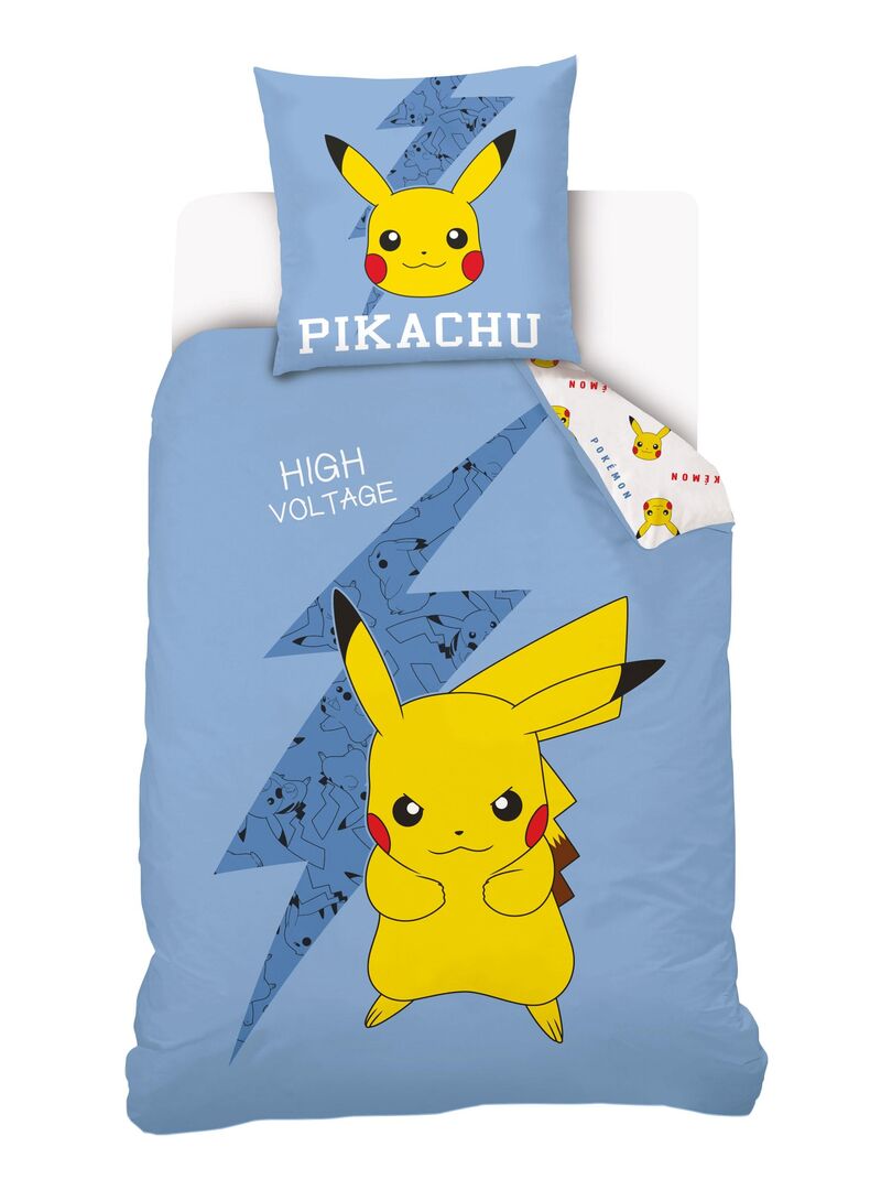 Housse de couette Pikachu Pokémon éclair 140x200 cm - 100% Coton Bleu - Kiabi