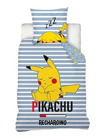 Housse de couette Pokémon Pikachu dodo 140x200 cm - 100% coton - Bleu