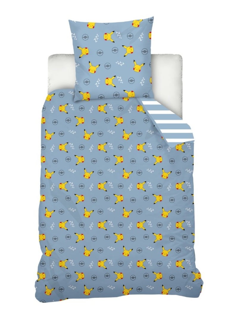Housse de couette Pokémon Pikachu dodo 140x200 cm - 100% coton - Bleu Bleu - Kiabi