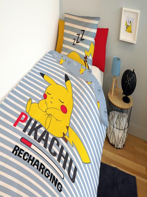 Housse de couette Pokémon Pikachu dodo 140x200 cm - 100% coton - Bleu - Kiabi