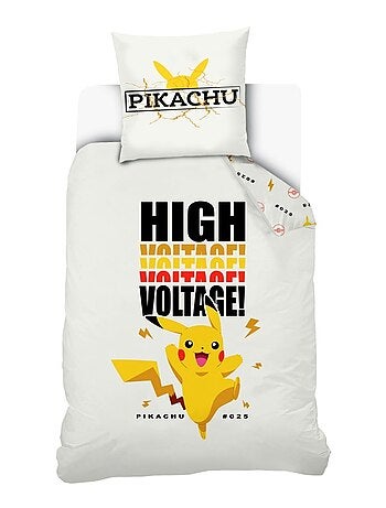 Housse de couette Pokémon Pikachu High Voltage 140x200 cm - 100% Coton - Blanc