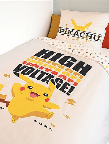 Housse de couette Pokémon Pikachu High Voltage 140x200 cm - 100% Coton - Blanc