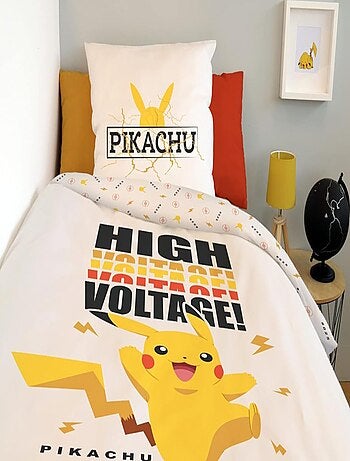 Housse de couette Pokémon Pikachu High Voltage 140x200 cm - 100% Coton - Blanc
