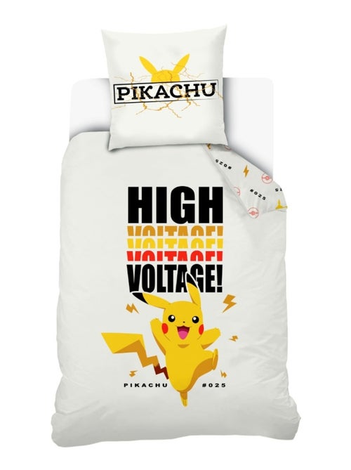 Housse de couette Pokémon Pikachu High Voltage 140x200 cm - 100% Coton - Blanc - Kiabi