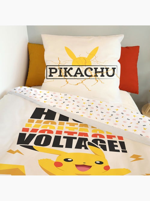 Housse de couette Pokémon Pikachu High Voltage 140x200 cm - 100% Coton - Blanc - Kiabi
