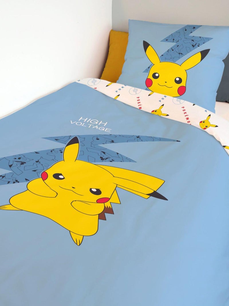 Housse de couette Pokémon Pikachu High Voltage 140x200 cm - 100% Coton Bleu - Kiabi