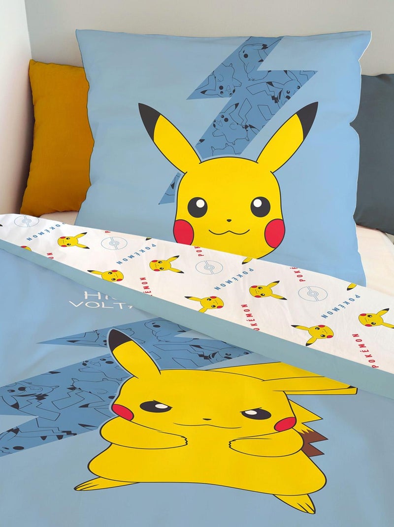 Housse de couette Pokémon Pikachu High Voltage 140x200 cm - 100% Coton Bleu - Kiabi