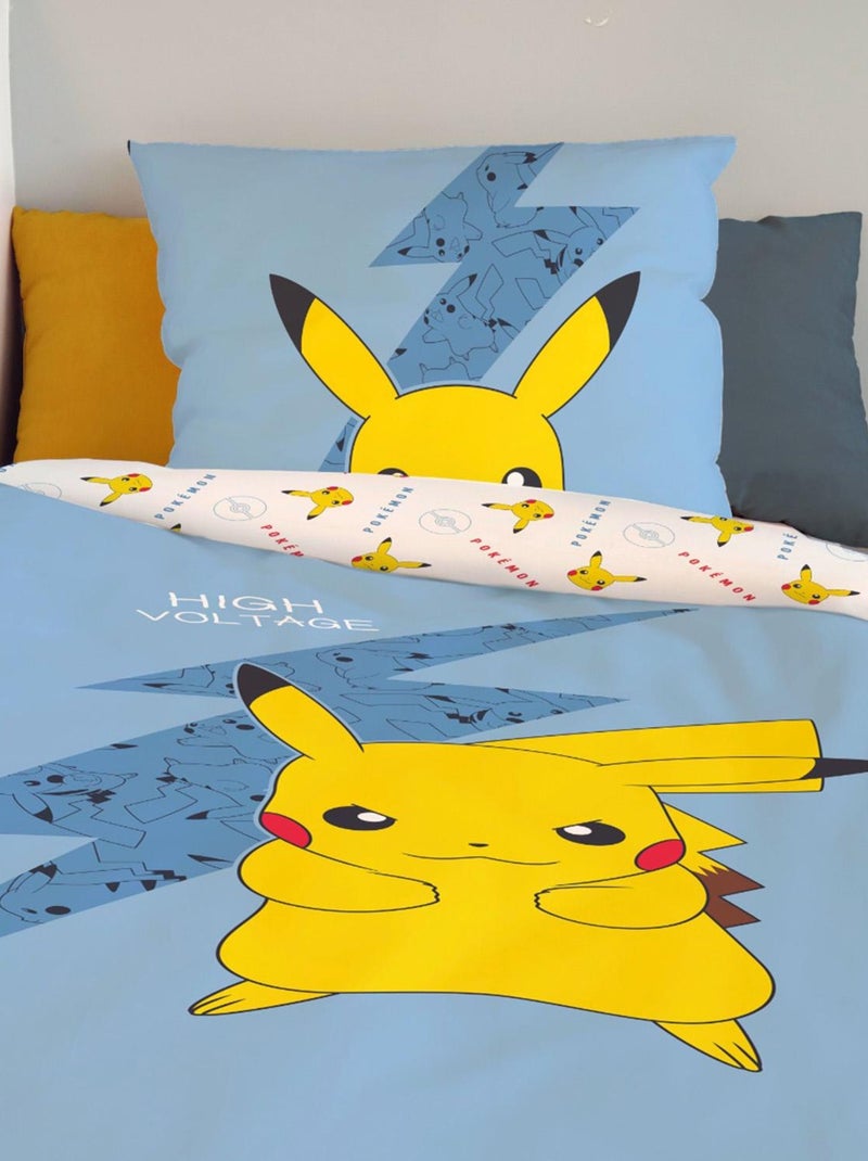 Housse de couette Pokémon Pikachu High Voltage 140x200 cm - 100% Coton Bleu - Kiabi