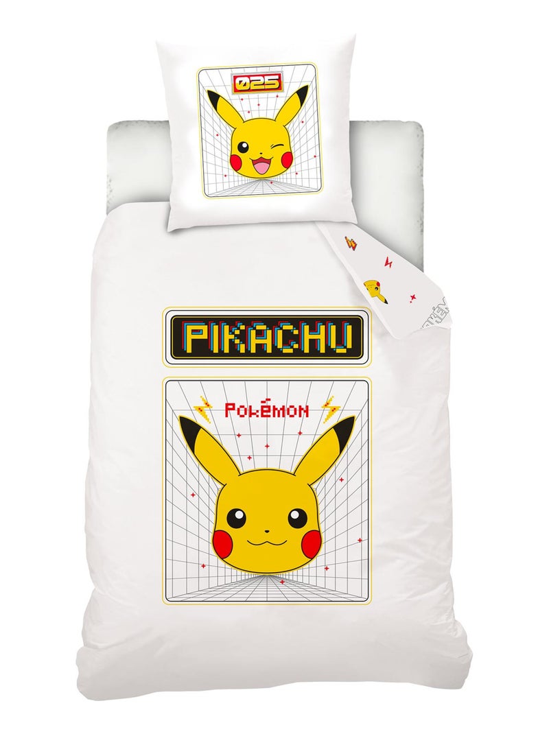 Housse de couette Pokémon Pikachu rétro 140x200 cm - 100% coton Blanc - Kiabi