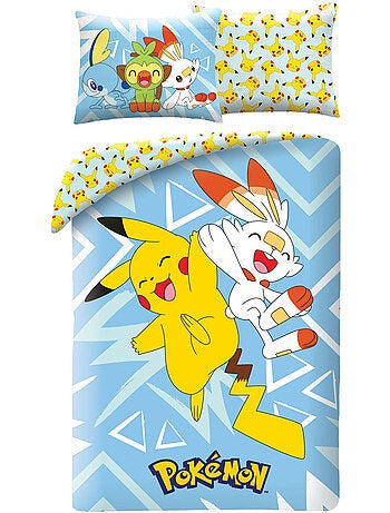Housse de Couette Pokémon Pikachu Team 140x200 cm + taie - Parure de lit pour enfant