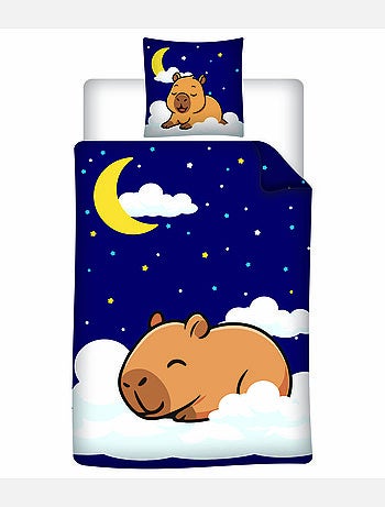 Housse de Couette Polycoton Capybara Nuit Etoilee 140x200cm + Taie 65x65cm - Bleu Marine