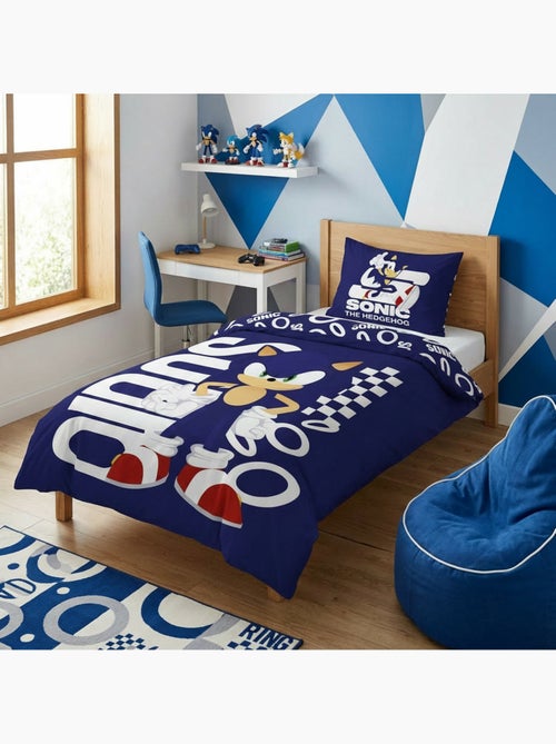 Housse de Couette Polycoton Sonic the Hedgehog Licence Officielle SEGA 140x200cm + Taie 65x65cm - Kiabi