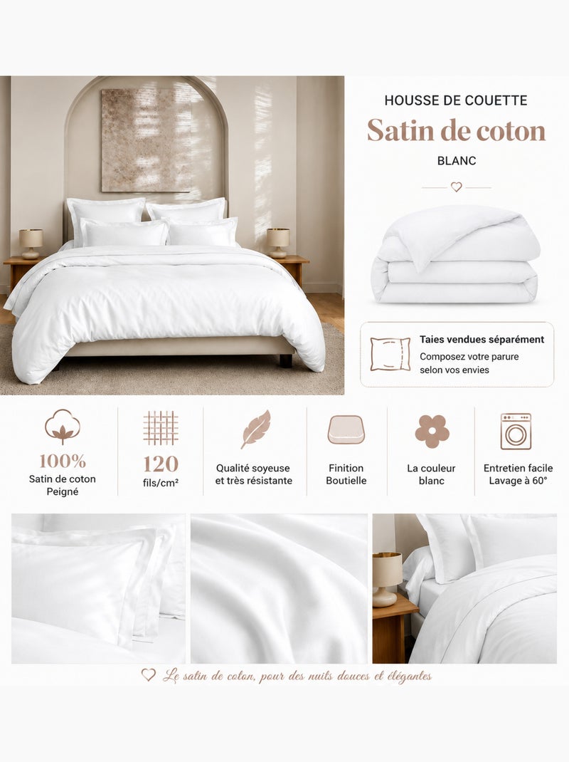 Housse de Couette Prestige 120 Fils/cm² Satin de Coton Blanc - Kiabi