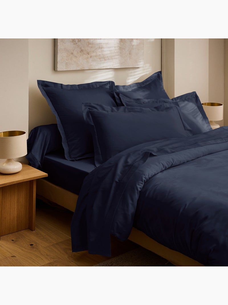 Housse de couette prestige 120 fils/cm² satin de coton Bleu nuit - Kiabi