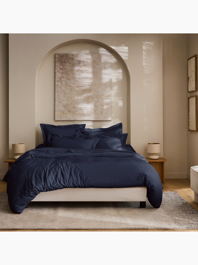 Housse de couette prestige 120 fils/cm² satin de coton Bleu nuit - Kiabi