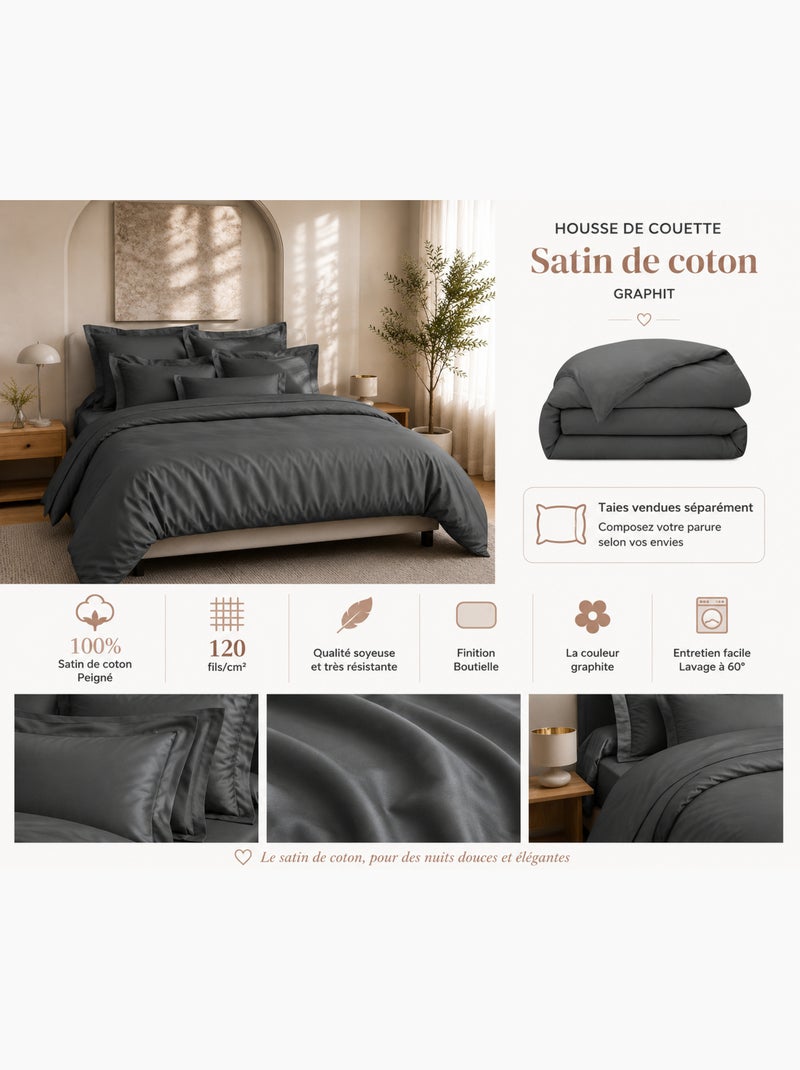 Housse de Couette Prestige 120 Fils/cm² Satin de Coton gris anthracite - Kiabi