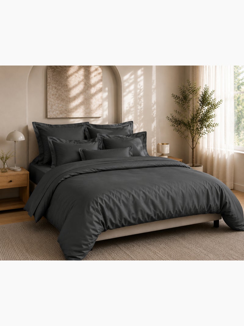 Housse de Couette Prestige 120 Fils/cm² Satin de Coton Gris - Kiabi