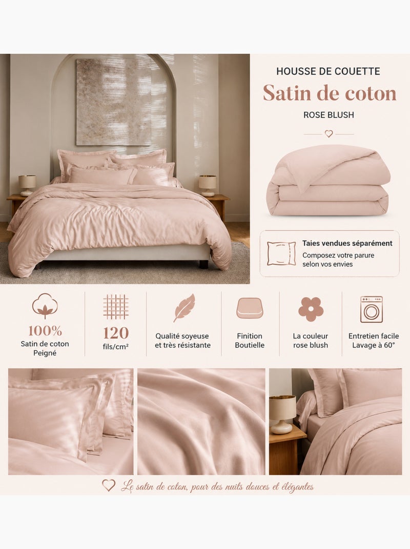 Housse de couette prestige 120 fils/cm² satin de coton Rose - Kiabi