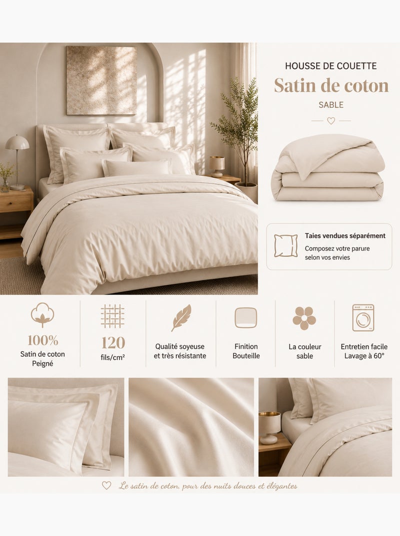 Housse de Couette Prestige 120 Fils/cm² Satin de Coton Sable - Kiabi