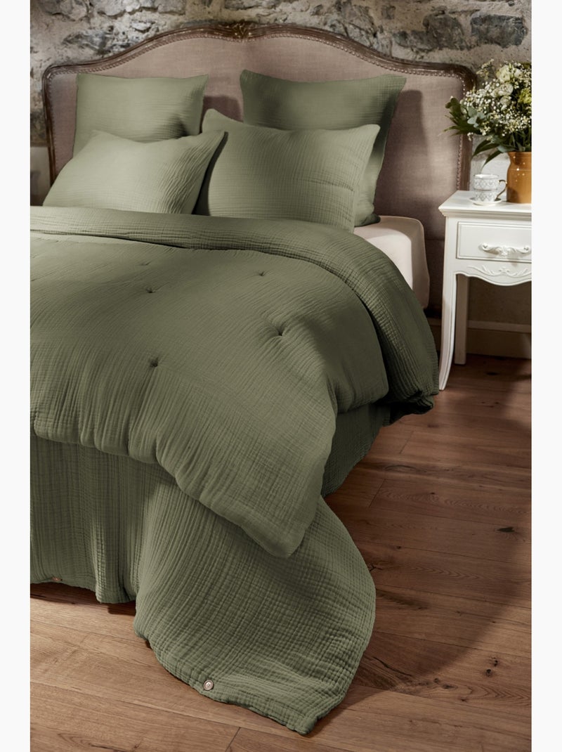 Housse de Couette Quadruple Gaze de Coton 220 g/m² Bella Chantilly Vert romarin - Kiabi