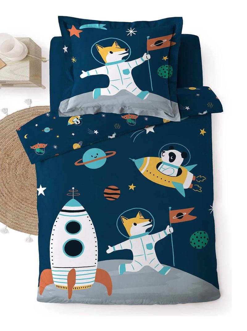 Housse de couette Renard et panda en fusee Bleu - Kiabi