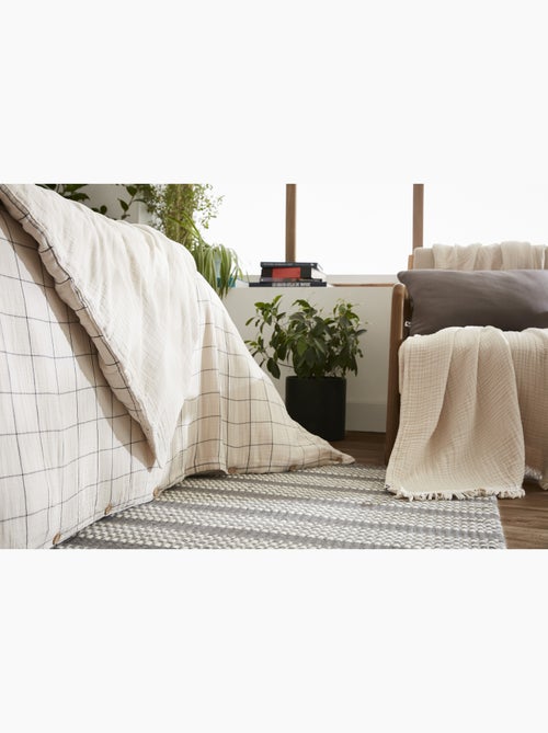 Housse de couette réversible - Gaze de coton tissée teinte - Grands carreaux - Gaïa Match - Kiabi